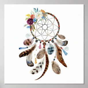 Dream Catcher Feather en Flowers Folie Afdrukken
