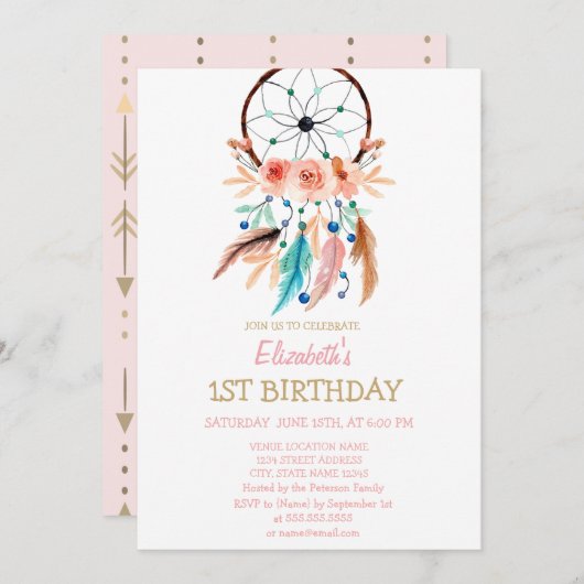 Dream Catcher, Invitation d'anniversaire de Boho (Devant / Derrière)