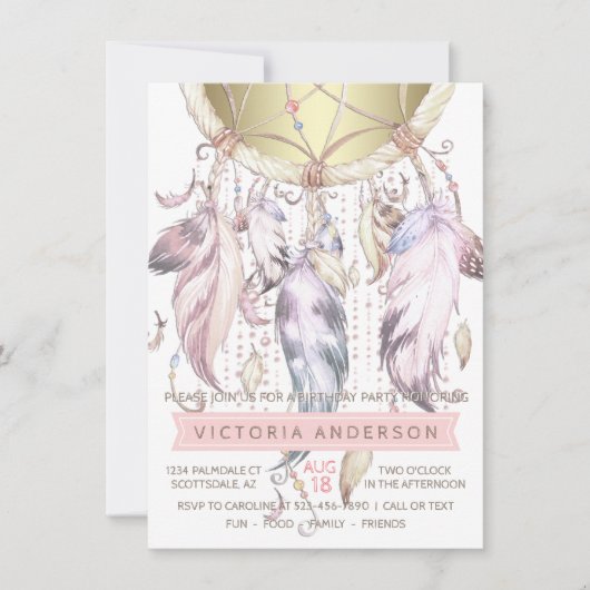 Dream Catcher Invitations de fête d'anniversaire (Devant)