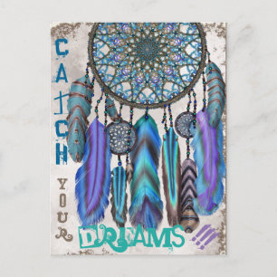 Dream catcher met een magische vogel turquoise ver briefkaart