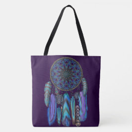Dream catcher met een magische vogel turquoise ver tote bag