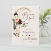 Dream Catcher Moon Peach & Burgundy Boho Wedding Kaart (Staand voorkant)