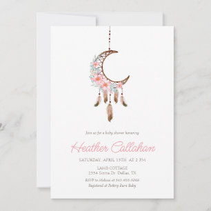 Dream catcher Pink Boho Baby shower Invitation Kaart