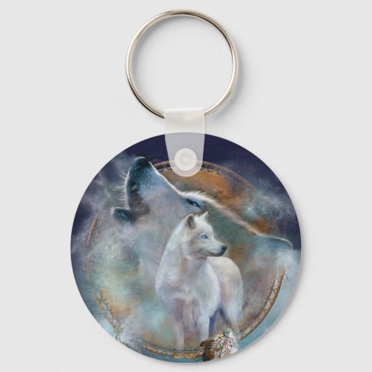 Dream Catcher - Spirit Wolf Art Sleutelhanger (Voorkant)