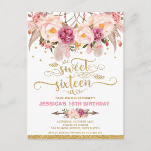 Dream Catcher Sweet 16 Verjaardag Uitnodiging Boho