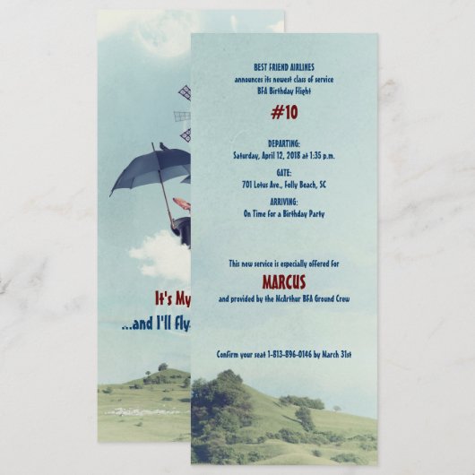 Dream Flight Invitation de fête d'anniversaire (Devant / Derrière)