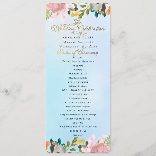 Dream Garden Floral Wedding Programme (Devant)