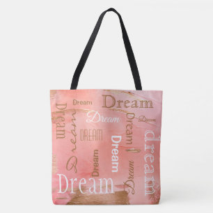 Dream Gold Roos Blush Typography Script Waterverf Draagtas