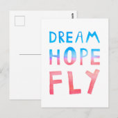Dream Hope Fly Waterverf Typografie Briefkaart (Voorkant / Achterkant)