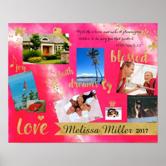 Dream it Live it Vision Board Poster Gold Confetti (Devant)