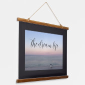 Dream Life Quote Pink Blue Beach Ocean Hangend Wandkleed (Gebogen)
