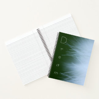 "Dream" met Wispy Dandelion Fluff Achtergrond Notitieboek