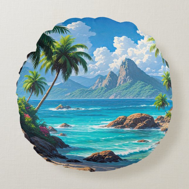 Dream On, Tropical Paradise, Rond Kussen (Voorkant)