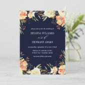 Dream Peach & Navy | Fancy bruiloft met bloemen Kaart (Staand voorkant)