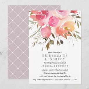 Dream Pink Flowers Bridesmaids Luncheon Weddenscha Kaart