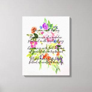 Dream Poem Waterverf Flowers inspirerend poëzie Canvas Afdruk