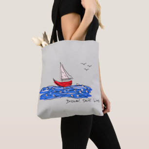 Dream Sail Live Zee Boat Seagulls Schets Canvas ta Draagtas