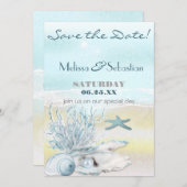 Dream Shore Beach Blue Weddenschap Save the Date (Voorkant / Achterkant)