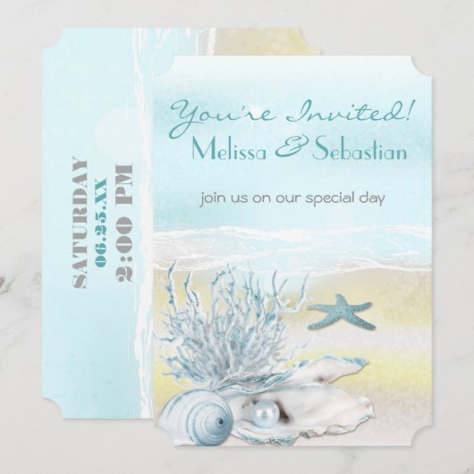 Dream Shore Beach Blue Wedding Invite Kaart (Voorkant / Achterkant)