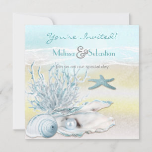 Dream Shore Beach Blue Wedding Invite Kaart