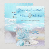 Dream Shore Beach Dk Blauwgroen Wedding Invite Kaart (Voorkant / Achterkant)