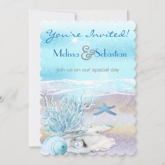 Dream Shore Beach Dk Blauwgroen Wedding Invite Kaart (Voorkant)