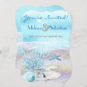 Dream Shore Beach Dk Blauwgroen Wedding Invite Kaart (Voorkant / Achterkant)