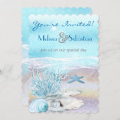 Dream Shore Beach Dk Mariage Turquoise Invitation (Devant / Derrière)