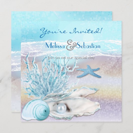 Dream Shore Beach Dk Mariage Turquoise Invitation (Devant / Derrière)