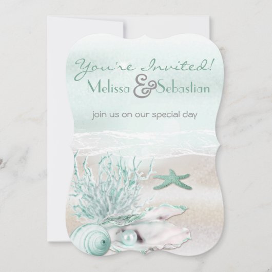 Dream Shore Beach Green Wedding Invite Kaart (Voorkant)
