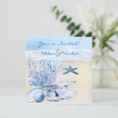Dream Shore Beach Heel Blue Weddenschap Uitnodigen Kaart (Staand voorkant)