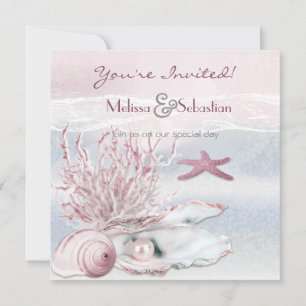Dream Shore Beach Pink Wedding Invite Kaart