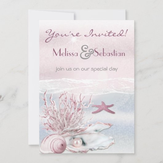 Dream Shore Beach Pink Wedding Invite Kaart (Voorkant)