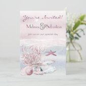 Dream Shore Beach Pink Wedding Invite Kaart (Staand voorkant)