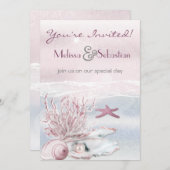 Dream Shore Beach Pink Wedding Invite Kaart (Voorkant / Achterkant)