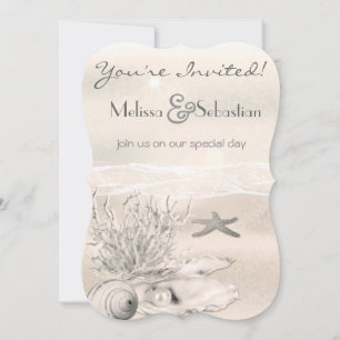 Dream Shore Beach Sepia Wedding Invite Kaart