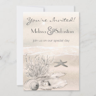 Dream Shore Beach Sepia Wedding Invite Kaart