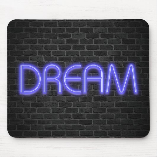 DREAM-tekst in neonverlichting op baksteen Muismat (Voorkant)