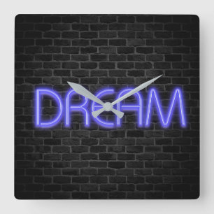 DREAM text in neon lights on brick Square Wall Clo Vierkante Klok