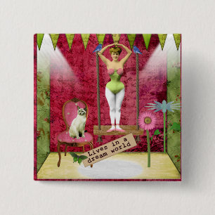 Dream World Funky Ballerina Veranderde Kunst Vierkante Button 5,1 Cm