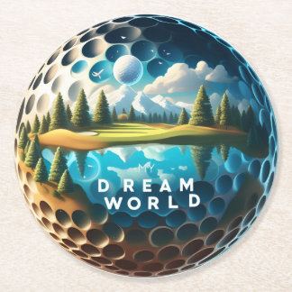 Dream World golfbaan met Schilderachtig Uitzicht Ronde Kartonnen Onderzetter