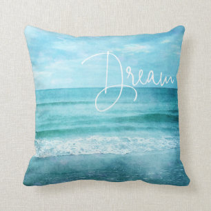 Dream Yoga Quote Retro Beach Blauwgroen Blauwe Oce Kussen