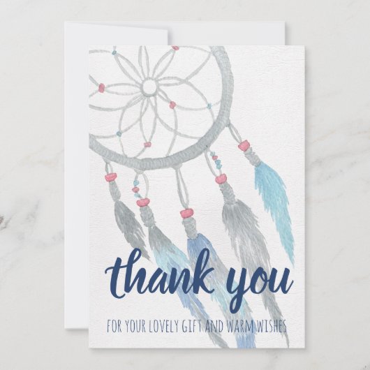 Dreamcatcher Baby shower Merci de Boho bleu (Devant)