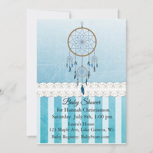 Dreamcatcher Blue Boy's Baby Shower Invitations (Devant)