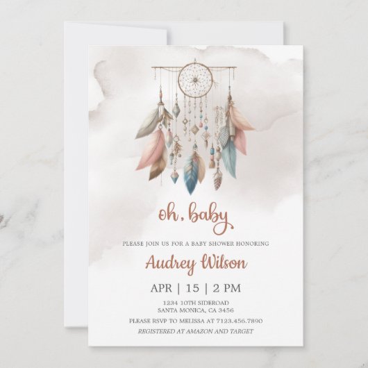 Dreamcatcher Boho Pastel Baby shower Invitation (Devant)