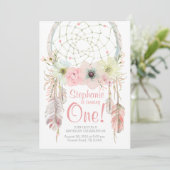 Dreamcatcher Boho Pink pastel Invitation d'anniver (Debout devant)