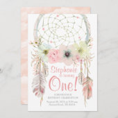 Dreamcatcher Boho Pink pastel Invitation d'anniver (Devant / Derrière)