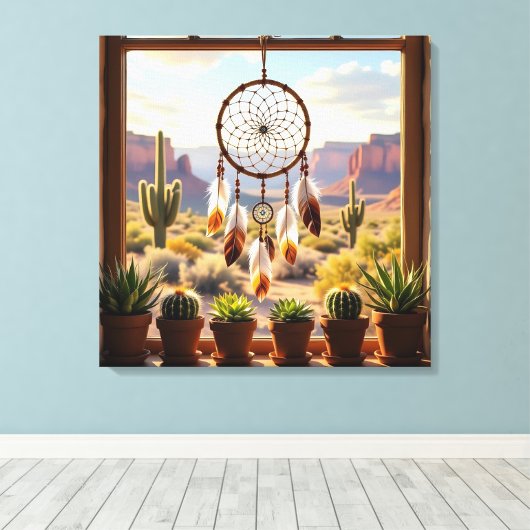 Dreamcatcher, Desert Canyons, Cacti  Canvas Afdruk (Insitu (Houten vloer))