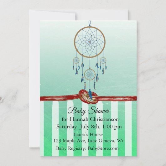 Dreamcatcher Green Boy's Baby Shower Invitations (Devant)