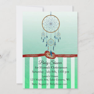 Dreamcatcher Green Boy's Baby Shower Invitations